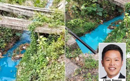 Air cuci botol cat sebabkan Sungai Galing bertukar biru