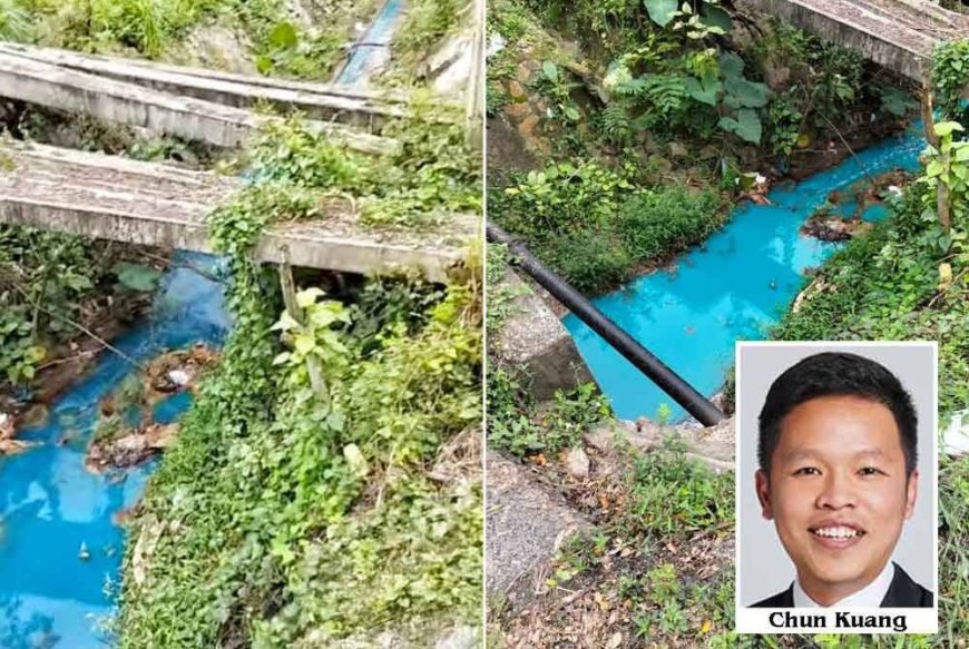 Air cuci botol cat sebabkan Sungai Galing bertukar biru