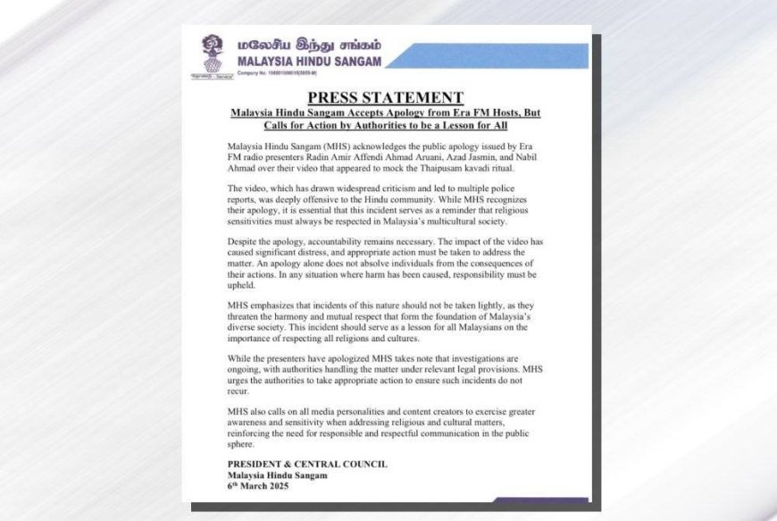 Malaysia Hindu Sangam terima permohonan maaf tiga penyampai radio Era FM