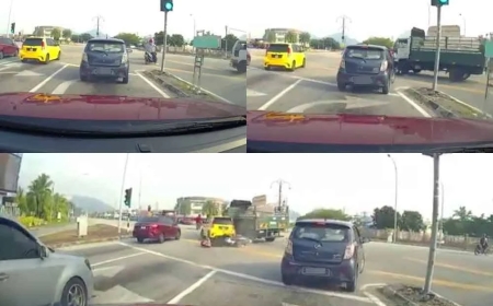 Lori langgar lampu merah, rempuh motosikal dan kereta