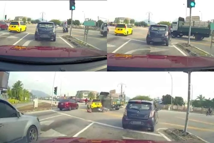 Lori langgar lampu merah, rempuh motosikal dan kereta