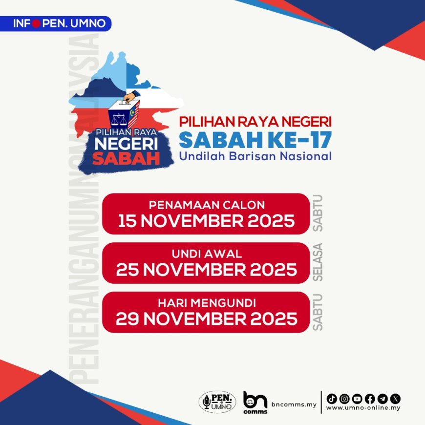 PRN Sabah Ditetapkan Pada 29 Nov, Penamaan Calon 15 Nov