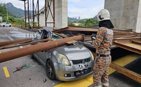 Kereta dihempap runtuhan binaan ECRL
