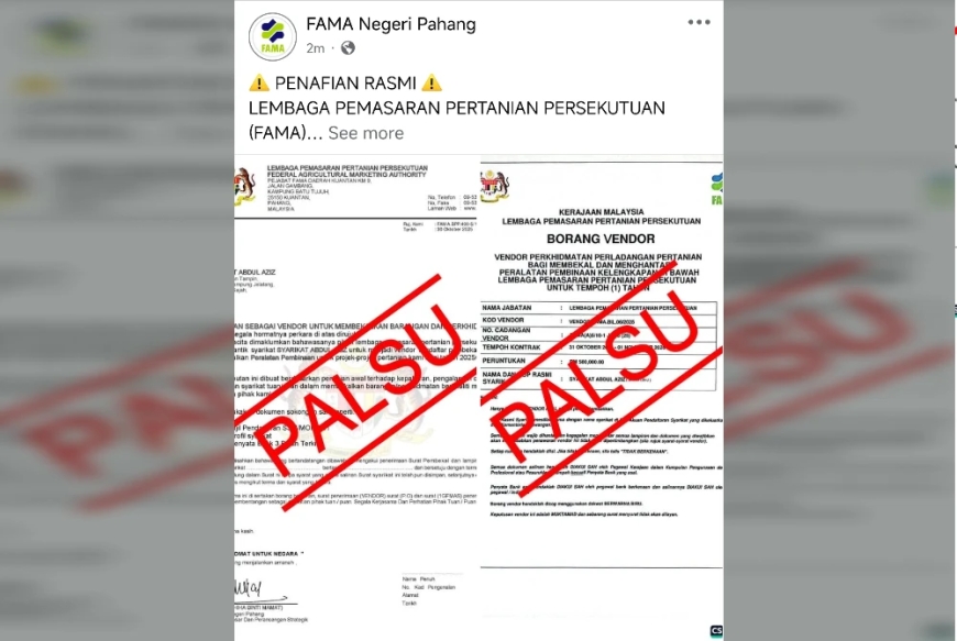 Surat lantikan vendor adalah palsu - FAMA Pahang