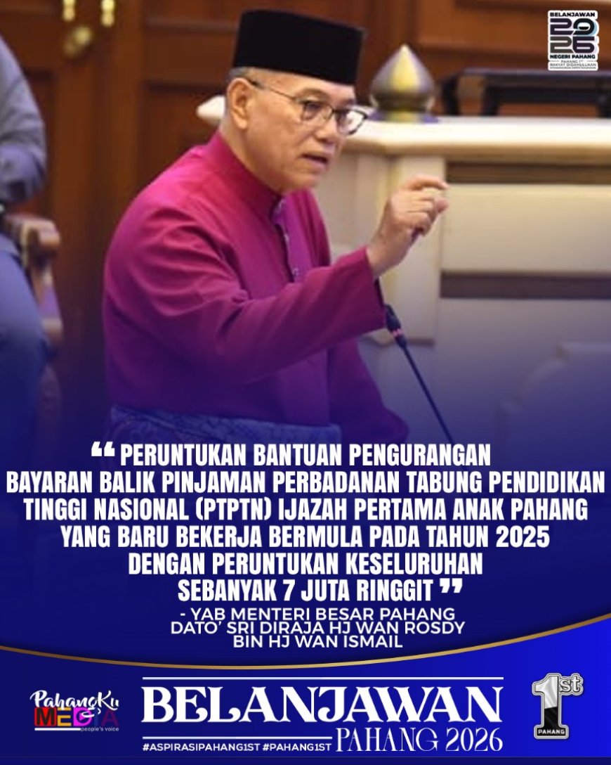 Belanjawan Pahang 2026: Belia & Mahasiswa Terima Suntikan Manfaat RM7 Juta Melalui Rebat PTPTN