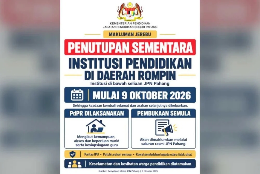 Jerebu: Institusi pendidikan di Rompin ditutup sementara